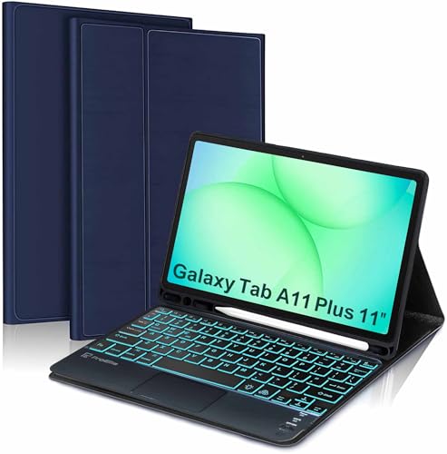 Image of ProElite TouchPad Keyboard case for Galaxy Tab A11 Plus 11 inch with S Pen Holder, Magnetic Detachable Wireless Bluetooth TouchPad Keyboard Built-in 7-Colors Backlit, Dark Blue