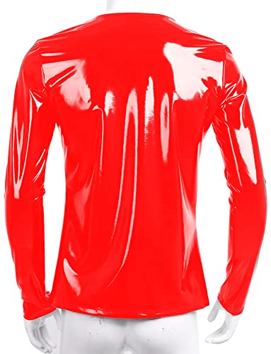 Image of AIEOE Men's Leather Metallic Shirts Shiny Slim Fit Stretch Top Wetlook Club Party Undershirts