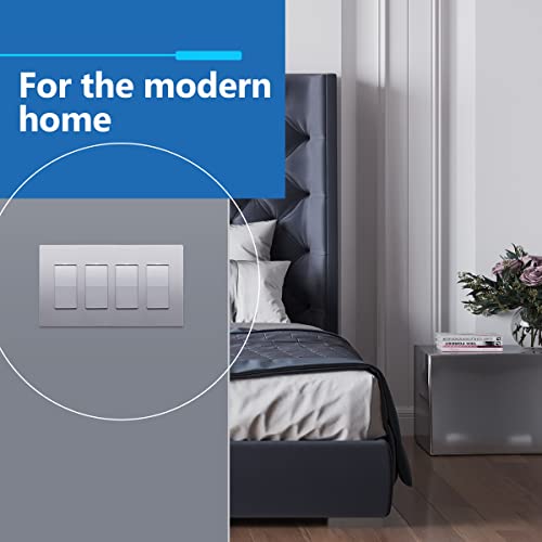 Image of LIDER Decorator Switch Cover, Screwless Wall Plate, Mid-Size 4-Gang 4.88 inch x 8.58 inch, LSWP-34M-SV, UL Listed, Thermoplastic, Matte Silver, 1-Pack