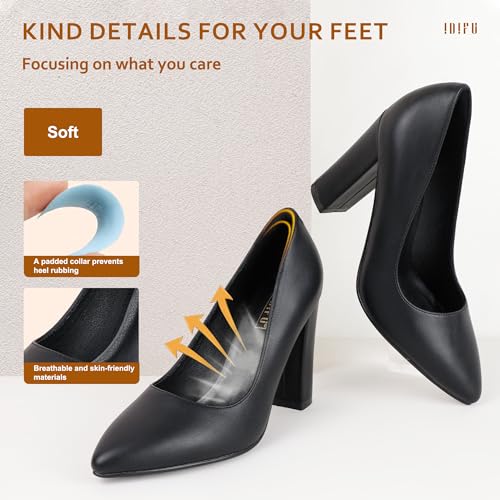 Idifu IN4CHUNKYHI-BLACKPU-85MUS Women'S In4 Chunky-Hi Block High Heels Closed Pointed Toe Pumps Dress Office Shoes thumb #4