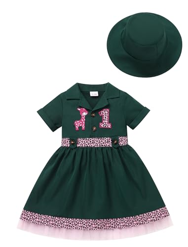 FYMNSI 1st Birthday Girl Outfit for Baby Wild Animal Jungle Safari Birthday Dress and Hat Toddler Giraffe Cake Smash Clothes