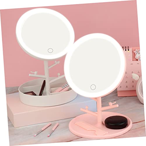 Espejo para maquillaje portátil con luz LED rosa miniatura 2