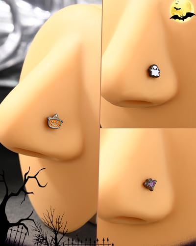 3PCS Halloween Nose Studs 20G Black Nose Rings for Women Men L Shaped Nostril Piercing Jewelry Stainless Steel2