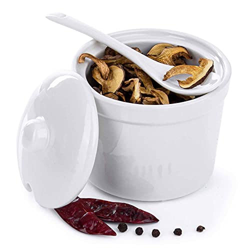 GOODS+GADGETS Servierschalen Set aus Porzellan-Schalen mit Löffeln und Deckeln; 3 Schälchen im Servier-Tablett & Servierbrett-chen als Gewürzbehälter für Snacks, Öle, Salz, Gewürze, Chili & Dressing