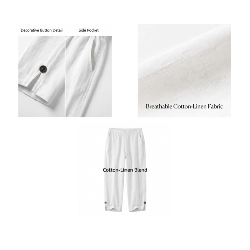 Image of Linen Pants Women 2026 Summer Beach Vacation Trousers Elastic Waist Linen Capris Pants Boho Casual Travel Pant