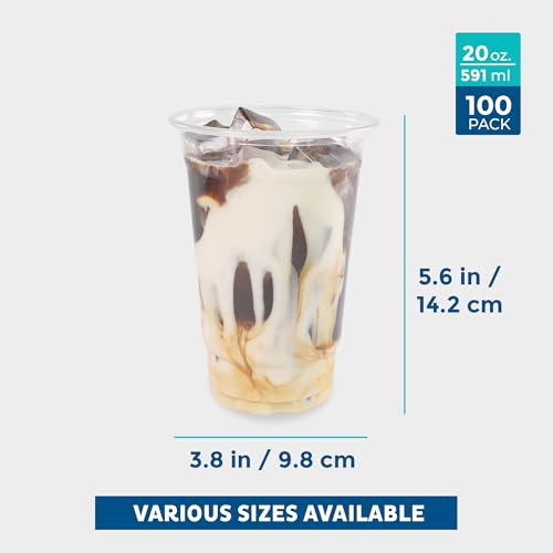 Image of Freshware Clear Plastic Cups [100 Pack - 20 oz] Disposable Cups for Iced Coffee, Smoothie, Milkshake, Cold Drinks