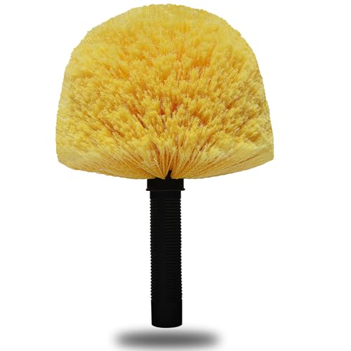 Image of Yellow Twist-On Cobweb Duster Head Brush - Efficient Indoor & Outdoor Spider Web Cleaning Solution - Fits Standard Acme Threaded Poles - Duster Brush Head Only - 1 Pack