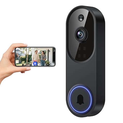 FineLuck Sonnette vidéo WiFi 1080p sans fil, détection humaine AI, conversation bidirectionnelle, Wi-Fi 2,4 G, alimentation par batterie, stockage dans le cloud, surveillance intérieure et extérieure