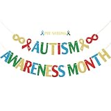 FOZEE Autism Awareness Month Banner, Autism Acceptance Decoration, Love Needs No Word Decor, colorful Glitter