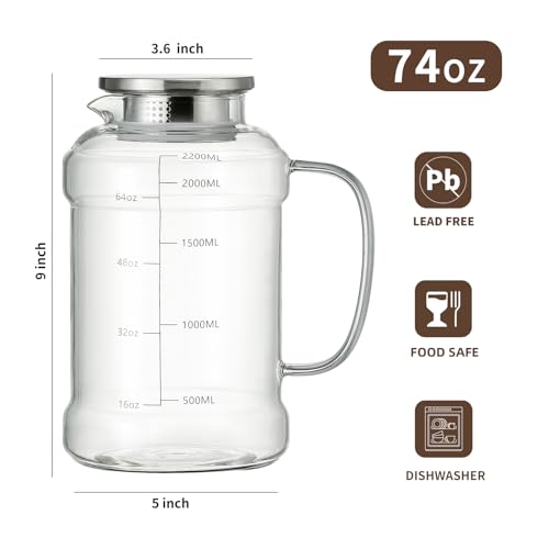Carafe à eau en verre borosilicate résistant thermique 2,2L - 3