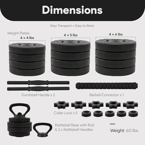 Image of Fitvids Adjustable Dumbbells, 60lbs Free Weight Set with Connector, Multiple Function Dumbbells Set Barbell, Kettlebells, Push up Stand, Weight Plate, Fitness Exercises for Home Gym
