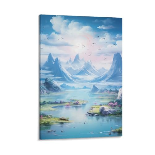 Peinture paysage de montagne pour chambre zen et couloir lumineux
