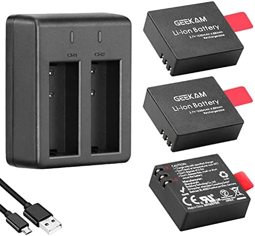 Action Camera Battery Pack, 1350mAh Rechargeable Battery(3-Pack) with USB Dual Charger for Sports Camera, Compatible with AKASO EK7000/CAMPARK/CROSSTOUR/APEMAN and More