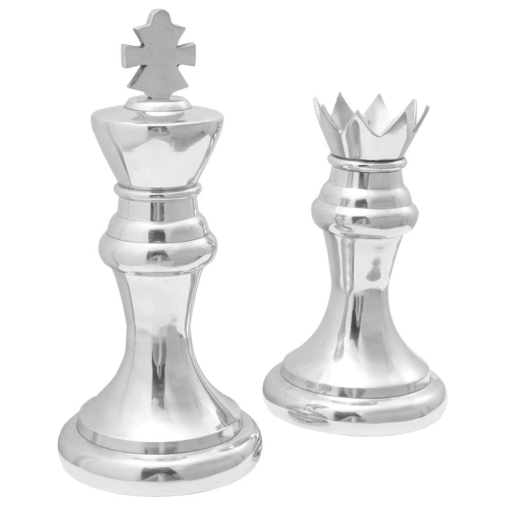 Silberne Skulptur aus Aluminium Set 2 Stück 17 x 17 x 42 cm Hochglanz für Wohnzimmer Regal Kaminsims Fensterbank Eingang Geschenk Erinnerung