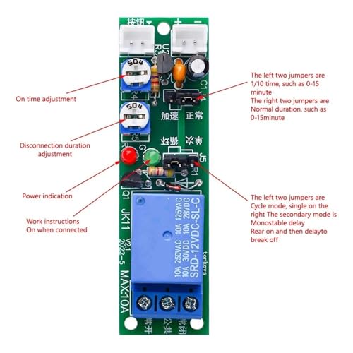 Temporizador de ciclo ajustable CC 24V con relé protector e interruptor de retardo 2