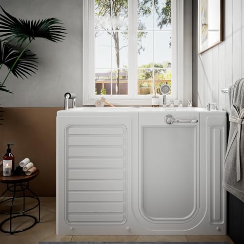 Empava Walk in Tub, 54\" Whirlpool Bathtub with 12 Air & 13 Water Jets, Heated Massage Soaking Tub, 20% Wider Outward Swing Door, Right Drain,Walk-In Bathtub for Seniors, Acrylic