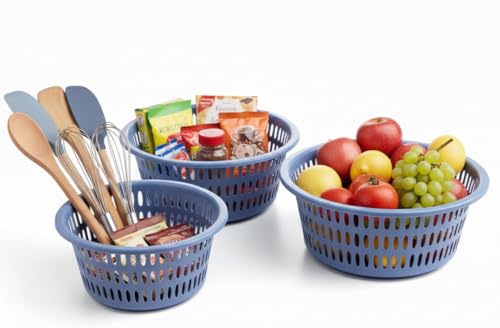 Image of All Time Easy Round Basket Set of 3 For Kitchen, Multipurpose Vegetables, Toys, Office, Stationery