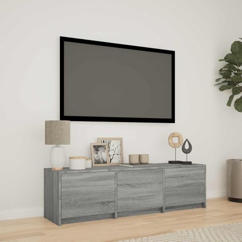 Gecheer Meuble TV LED Gris Sonoma - 3 Tiroirs, Rangement Spacieux, Design Pratique et Stable