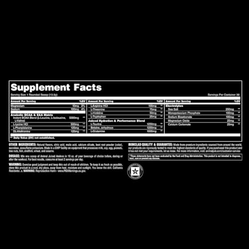 Animal Juiced Amino Acids - BCAA Powder EAA Matrix Plus Hydration with Electrolytes and Sea Salt Anytime Recovery and Improved Performance, Grape Flavor, 30 Servings - Thumbnail 6