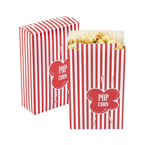Image of Restaurantware Popcorn Container 400 Count 11.25 Oz Paper Popcorn Holder Carnival Box, Red and White Striped Disposable Vintage Style Movie Theater Box