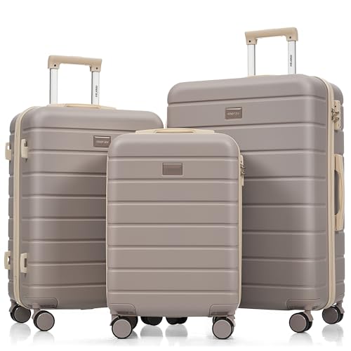 Merax 3 Piece ABS Hardshell Luggage Sets Spinner Wheel Suitcase TSA Lock Suit Case, Rosybrown,...