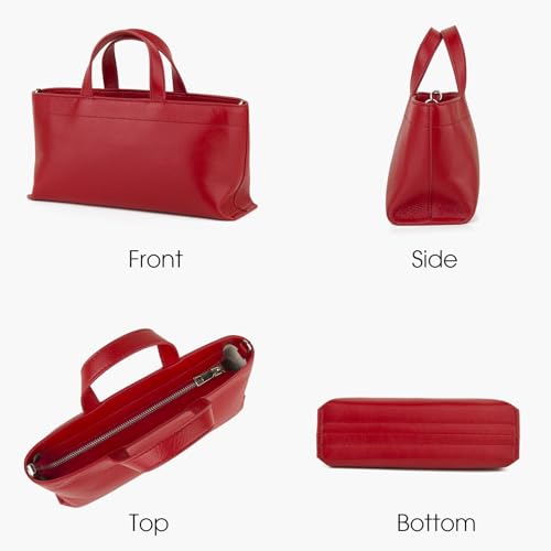Image of DONNAIN Premium Full Grained Leather Simple Tote Handbag for Women, Shoulder Crossbody Bag with Adustable Shoulder Strap (Red, Small)