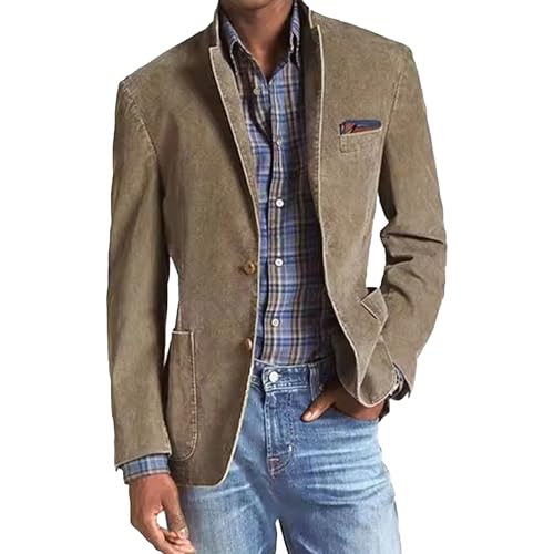 Men's Vintage Casual Work Wear Blazer Slim Fit Two Button Casual Sports Coat Suit Jackets