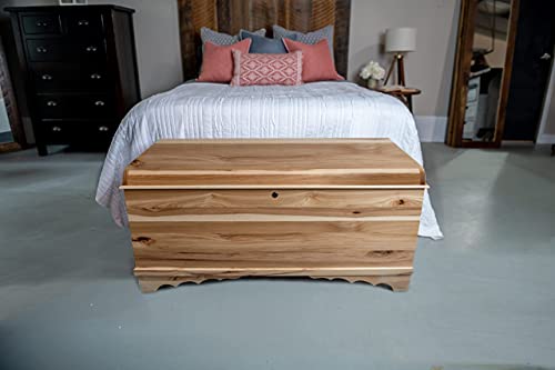 Image of Rustic Red Door Co. Cedar Hope Chest with Waterfall Top, Amish Made Wooden Storage Trunk Box for Bedroom, Blanket, Clothes, Anti-Slam Hinges and Lock, 42 inch, Rustic Hickory Wood, Natural Stain