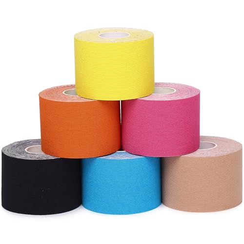 Tape Kinésiologie 6 Rouleaux, Bande Kinesiologie Imperméable K Tape Pour la Récupération des Muscles Blessés & Soutien Articulaire, Strap Sport 5cm x 5m...