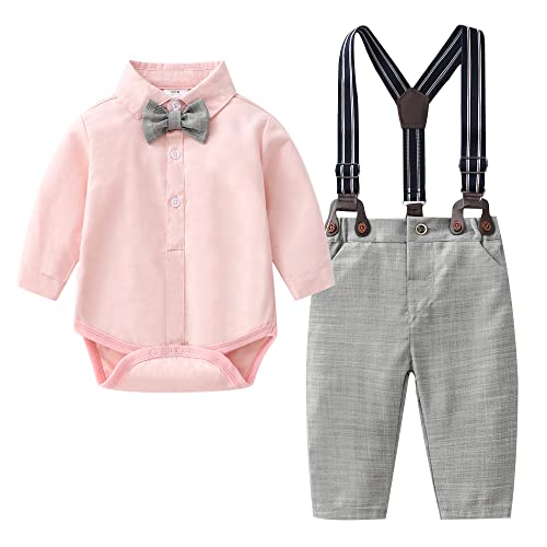 Image of Baby Boys Gentleman Outfits Suits, Infant Shirt+Pants+Bow Tie+Suspender,6-9M