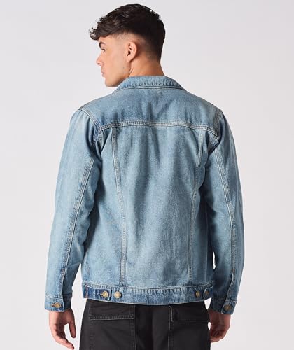 Image of JMOJO Jean Jacket Men - Button Down Trucker Style with Functional Pockets - Classic Mens Denim Jackets for Casual Outfits