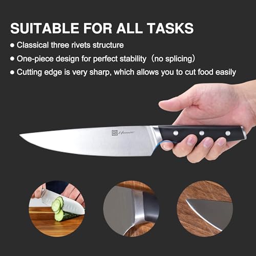 Knife Set, Hanmaster 14 Pieces German Steel Knife Sets for Kitchen with Block, Kitchen Scissors, Sharp Kitchen Knife Set for Home and Restaurants, Gift Box Packed. - Image 4