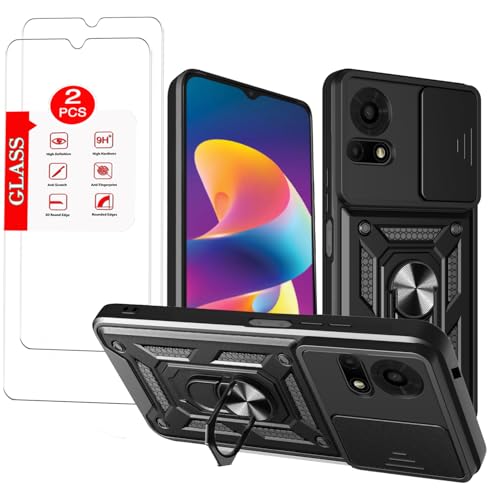 Anvzle for TCL 50 LE Case with [2 Pack] Tempered Glass Screen Protector for TCL 50 le [Military-Grade] Protective Armorwith Lens Protects Magnetic Kickstand Car Mount Holder Phone Case Black