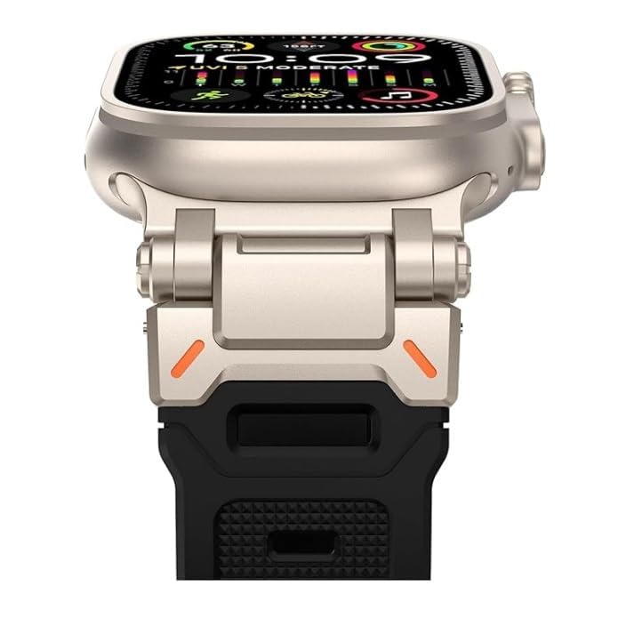 Image of MOROFY Durable Armor Silicone Band Compatible with Apple Watch Ultra 3 /2 /1 49mm Strap 46mm 45mm 44mm with Metal Connector Band for iwatch Series 11 10 9 8 7 SE2 6 5 4 - Black