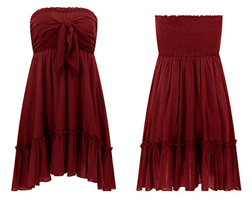 R.Vivimos Women's Summer Cotton Boho Beach Sleeveless Tie Front Mini Dress Tube Top Dress4