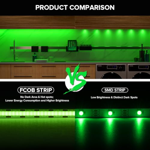 Image of 6.56FT /2M 5V USB LED Light Strip Green Flexible High Density COB Strips 640LEDs, 8mm LED Tape for Under Cabinet Bedroom No Controller and Power