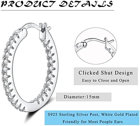 Sterling Silver Hoop Earrings for Women, Cubic Zirconia Huggie Silver Hoops Hypoallergenic Hinged Earrings for GirlUnisex Dainty Hoop Earrings for Women Men Boy Girls Teens