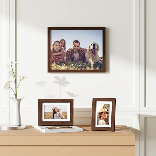 decorUhome 5x7 Picture Frame Set of 10, Display Photos 4x6 with Mat or 5x7 Unmatted for Picture Frames Collage Wall Decor, Brown