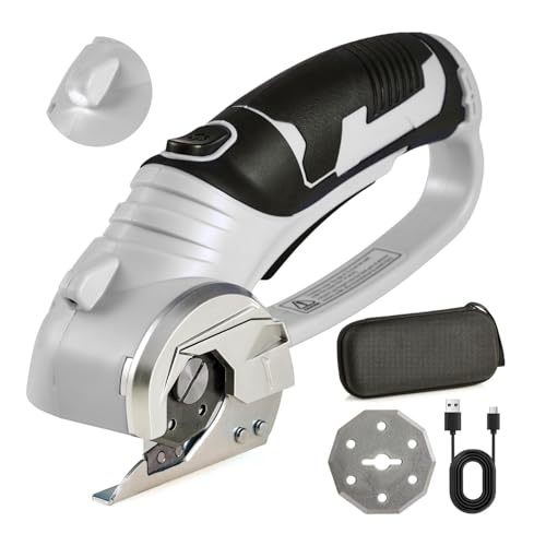 Cordless Electric Scissors 4V Rechargeable Rotary Cutter | Powerful Fabric, Cardboard & Carpet Cutting Tool | Electric Box Cutter For Crafting, Sewing & Diy Projects With Extra Blade & Storage Bag
