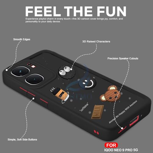 Image of AESTMO Back Case Cover for iQOO Neo 9 Pro 5G Cover | Cute Fun Cartoon 3D Ball | Coffee Silicone Case | Full Body Protection | Camera Protection Back Cover for iQOO Neo 9 Pro 5G (Black)