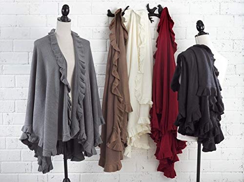 stylesilove Michonne Collection Knit Ruffled 44 x 78 Inch Wrap Poncho Cape for Cold Weather4