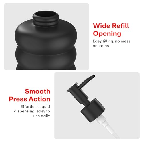 Image of Rioware Ceramic Soap Dispenser Hand Wash Bottles for Basin | Multipurpose Refillable for Liquid Shampoo, Kitchen, Bathroom, and Household Use | 300Ml, Pack of 2 - Round Black & Grey