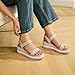 Athlefit Wedge Sandals for Women Comfortable Platform Sandals Espadrille Dressy Open Toe Leather Ankle Strap Casual Nude Sandals Size 6.5