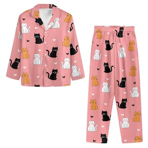 Pyjama femme manches longues imprimé chats en forme de cœur taille S - 5