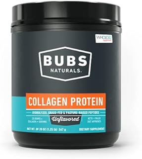 BUBS Naturals Collagen Peptides Powder - Pasture Raised Grass Fed - Paleo & Keto Friendly Whole30 Approved Non-GMO Dairy and Gluten Free | Vital for your Joints and Skin Unflavored (20oz) 28 Servings