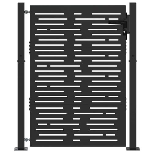Emmtore Puerta de jardín con cerradura Negro 110 x 130 cm, puerta peatonal exterior