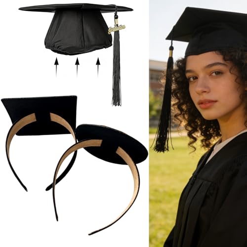 BYNYTO Graduation Cap Headband, Firm Anti-fall HairBand for Graduation Hat, Grad Cap Headband Insert, Secures and Keeps Hairstyle, Hat Accessories for Graduates, Students, Women