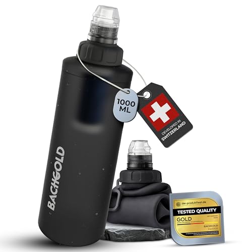 Bachgold® Squeeze Botella con Filtro de Agua – Filtro Agua Supervivencia Ultraligero | Potabilizador de Agua que Filtra Virus, Bacterias y Microplásticos | Outdoor (Gris, 1000ml)