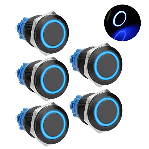 5Pcs 19Mm Momentary Push Button Switch, 12V Pushbutton Switch Waterproof Stainless Steel Metal Spst Momentary Switch For Car Marine Boat 12V 24V 110V 250V 5A #TOP20