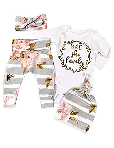 Image of KANGKANG Newborn Baby Girl Clothes Hi I'm New Here Newborn Outfit Infant Romper Floral Pants Cute Baby Girl Outfits 4PC Set